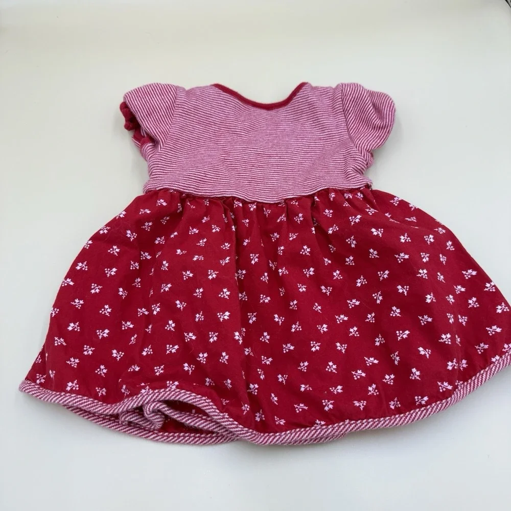 Baby Gap Y2K Dress Baby Girl 0-3 M Red Cotton Holly Print Striped S/S USA VTG